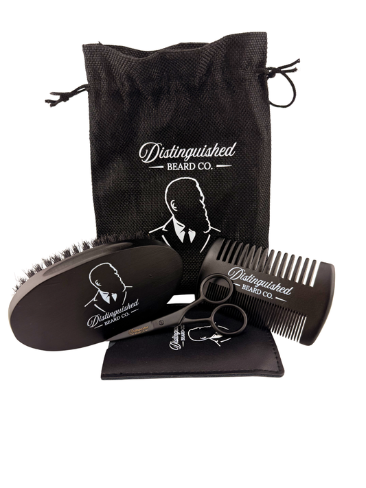 Premium Beard Brush, Comb, and Scissors Set