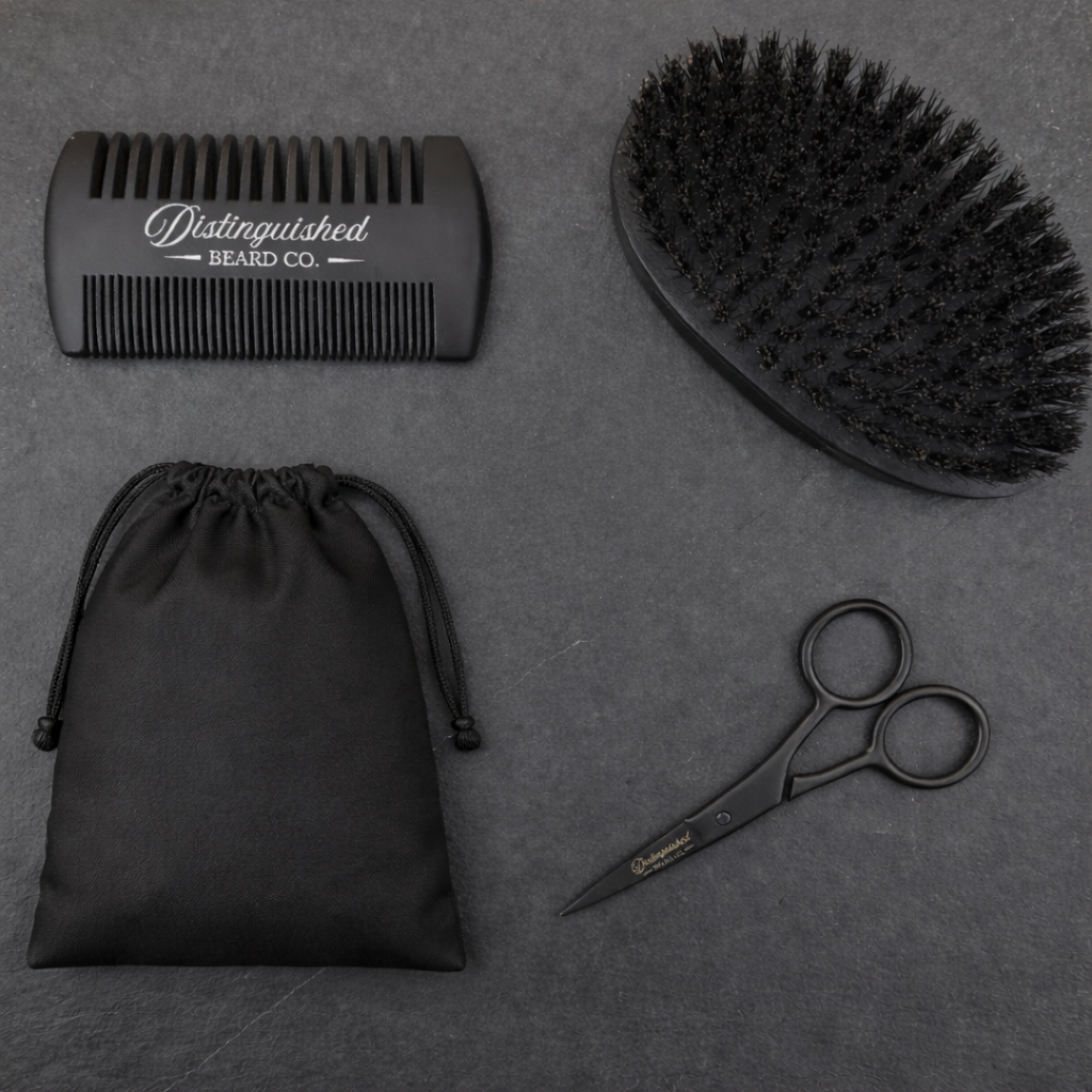 Premium Beard Brush, Comb, and Scissors Set
