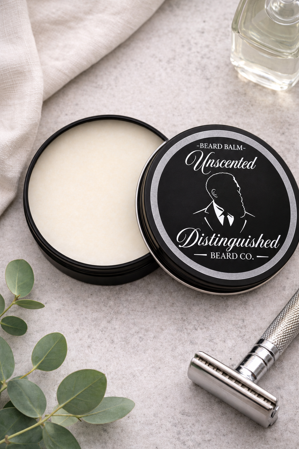 Distinguished Beard Co Unscented Beard Balm with matching scent label