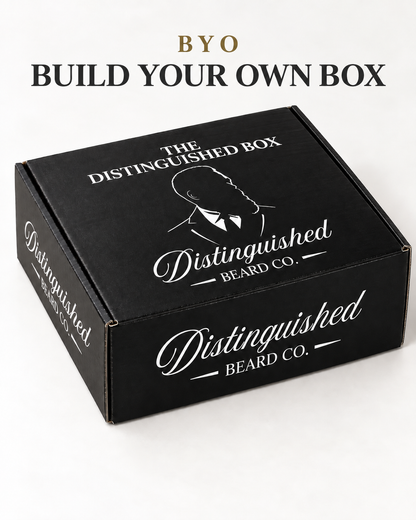BYO Build Your Own Box heading above the black Distinguished Beard Co. Distinguished Box