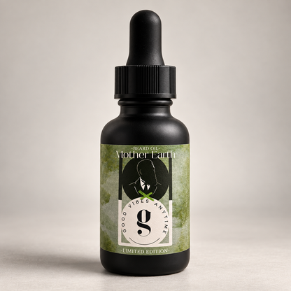 Mother Earth limited-edition beard oil, detailed studio bottle photograph