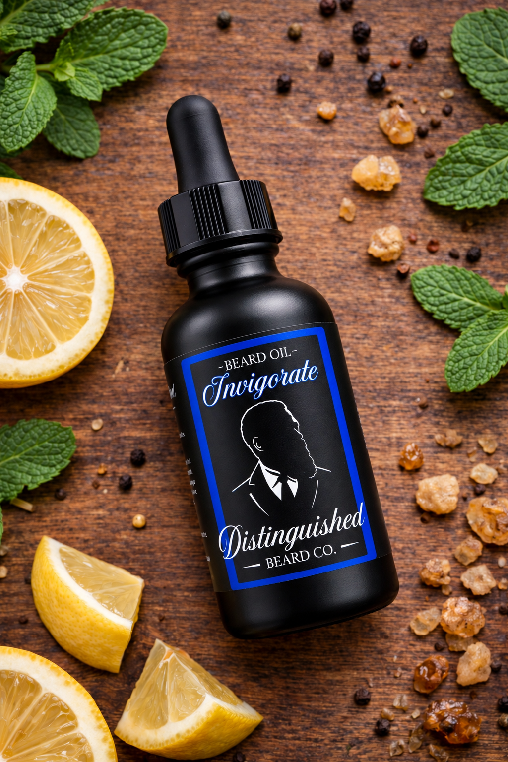Distinguished Beard Co Invigorate Beard Oil in the current black bottle