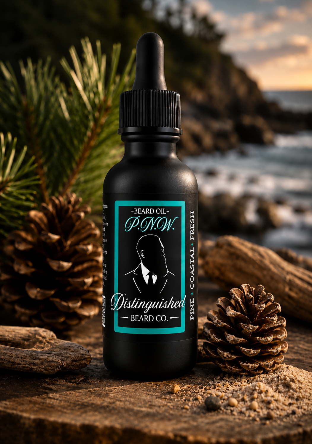Distinguished Beard Co P.N.W. Beard Oil in the current black bottle