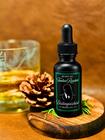 Distinguished Beard Co Timber Reserve Beard Oil in the current black bottle