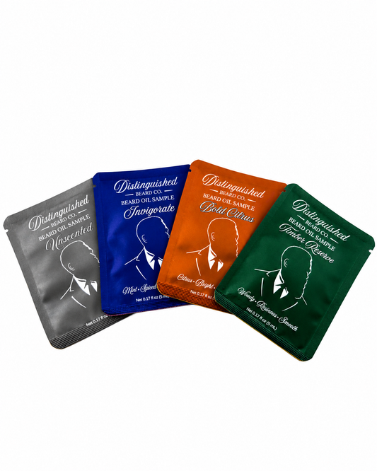 Distinguished Beard Co Sample assortment Beard Oil sample packet with matching scent color